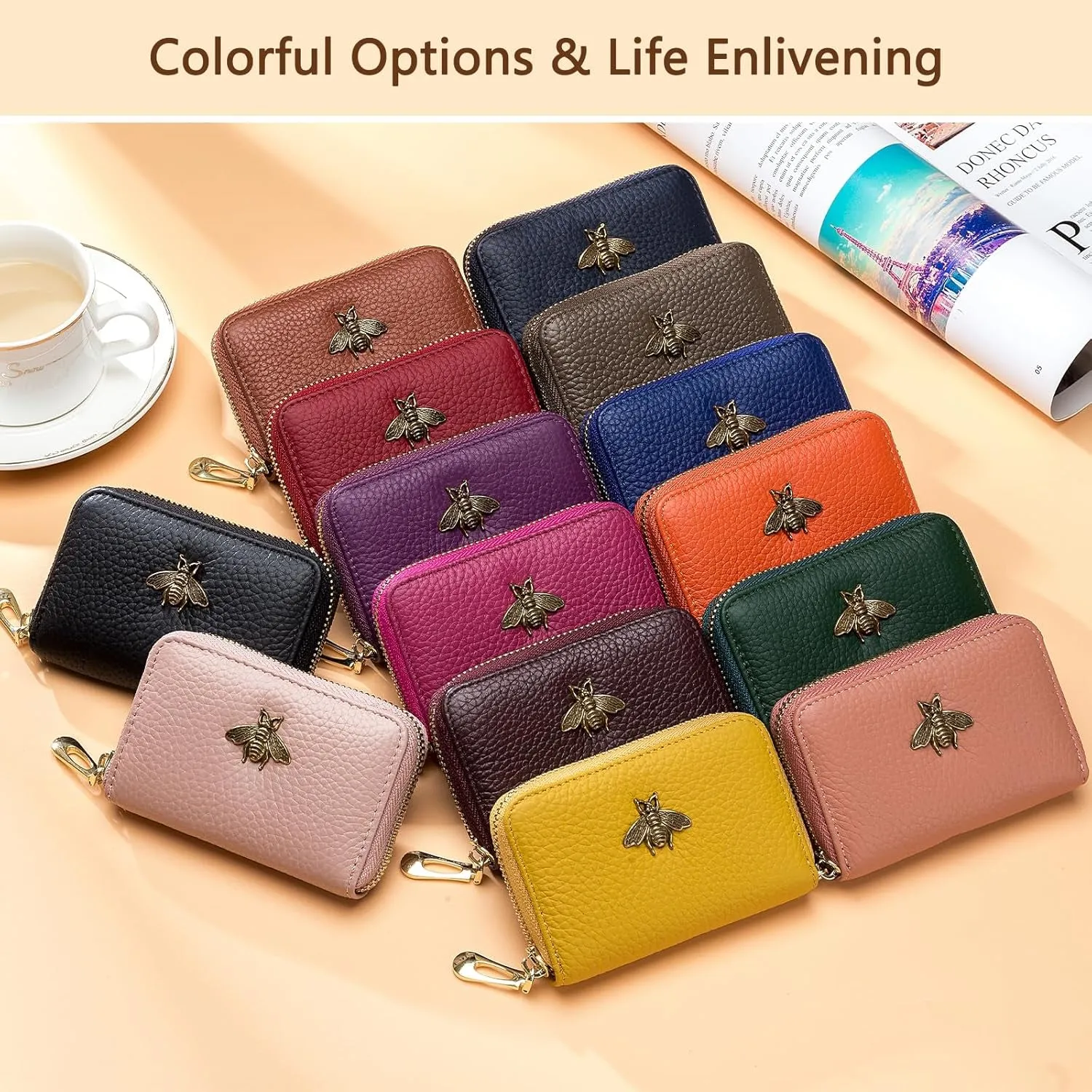 RFID Credit Card Holder Small Leather Zipper Card Case for Women