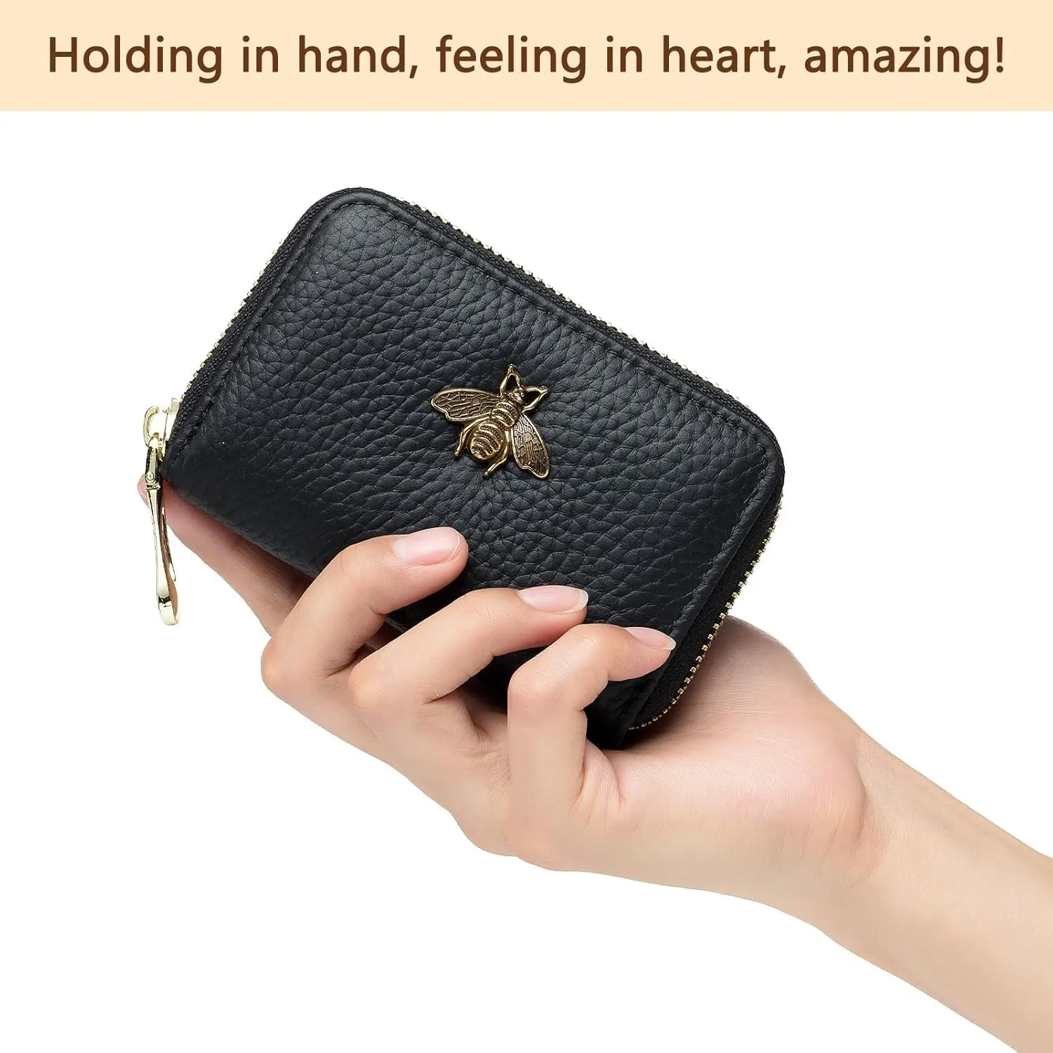 RFID Credit Card Holder Small Leather Zipper Card Case for Women