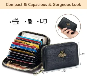 RFID Credit Card Holder Small Leather Zipper Card Case for Women