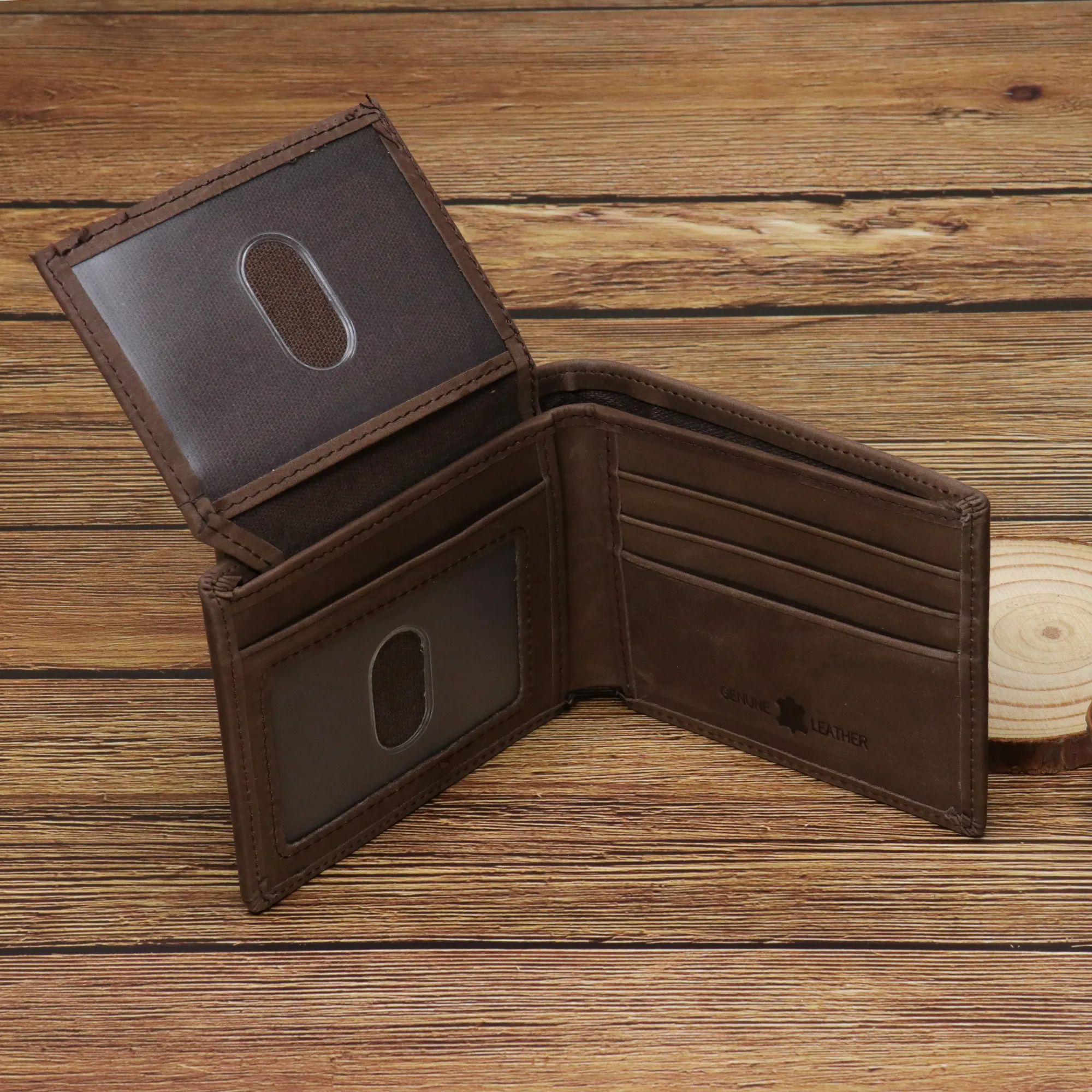 RFID-W002 Genuine Leather Men's Bi-Fold Wallet