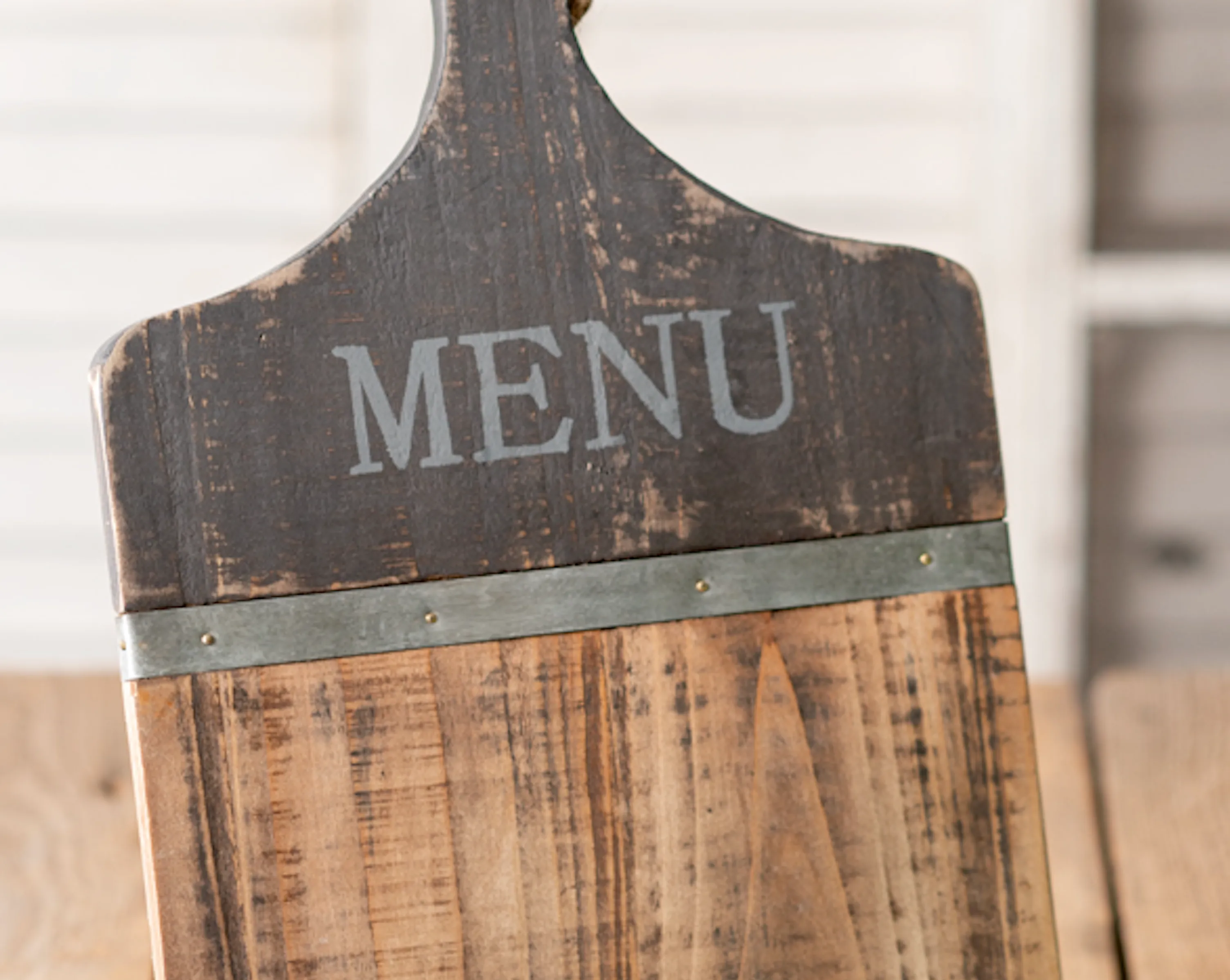 Rustic brown wooden 'Menu' tablet holder