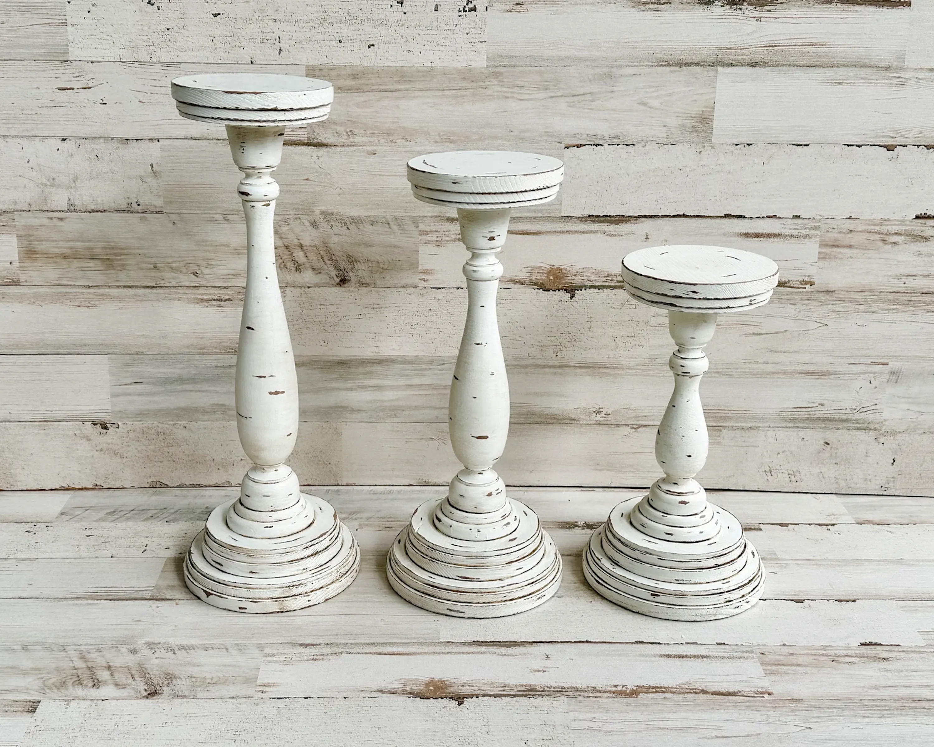Rustic distressed wooden pillar candle holder