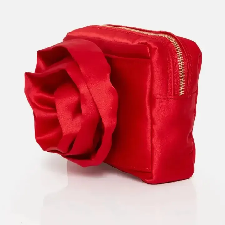 Satin Red Rose Shaped Clutch Bag