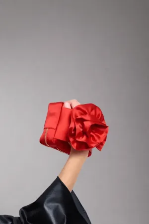 Satin Red Rose Shaped Clutch Bag