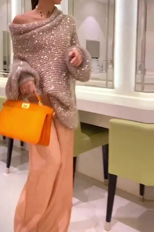 Sequin shoulder loose sweater