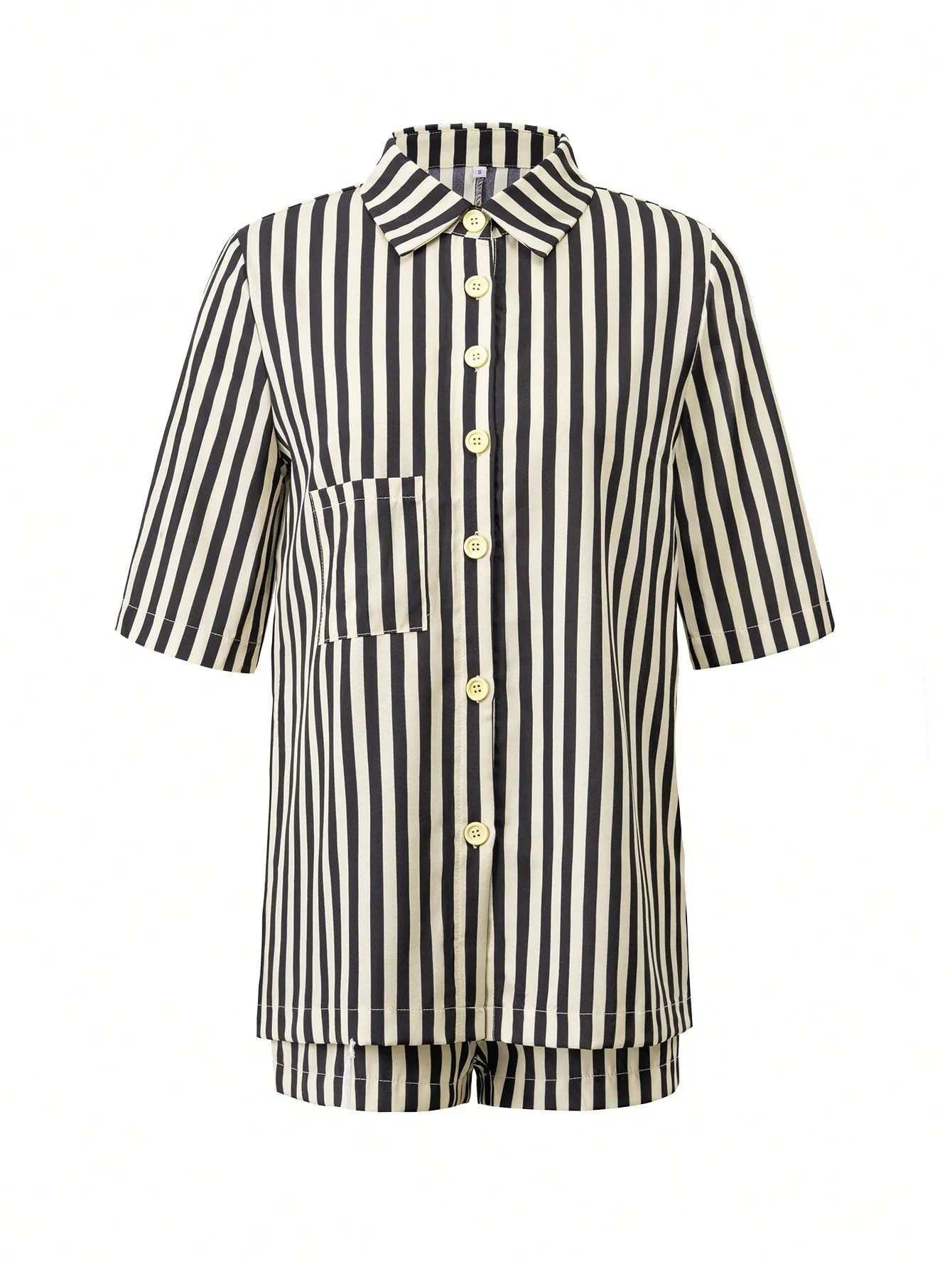 Set de 2 piezas de camisa y shorts a rayas para mujer