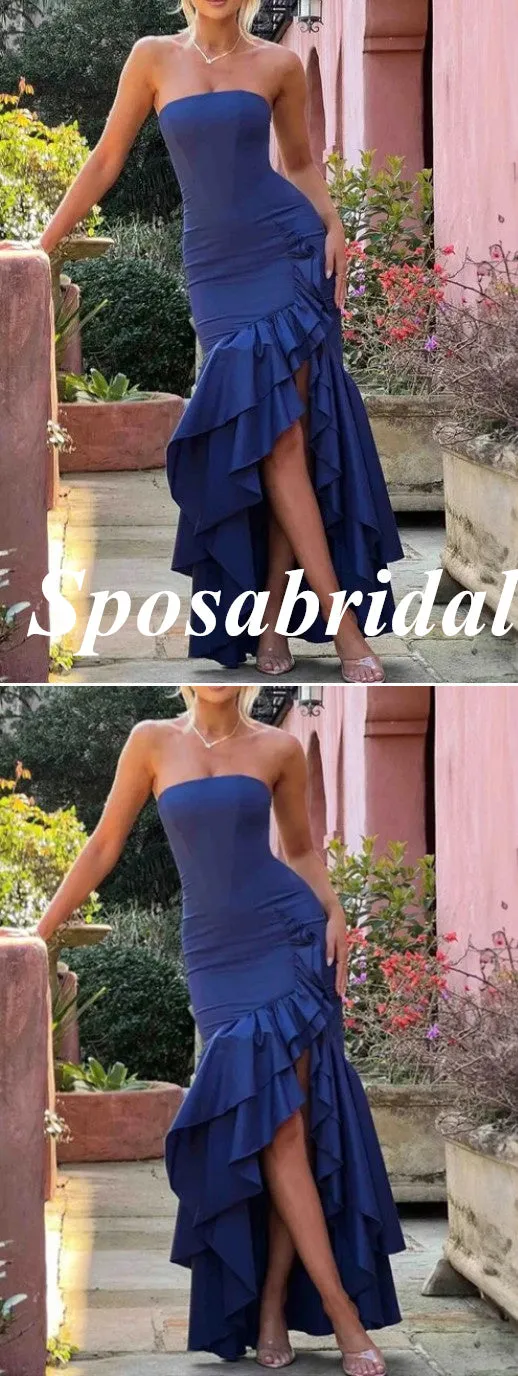 Sexy Sweetheart Sleeveless Side Slit Mermaid Long Prom Dresses With Ruffles, PD3905