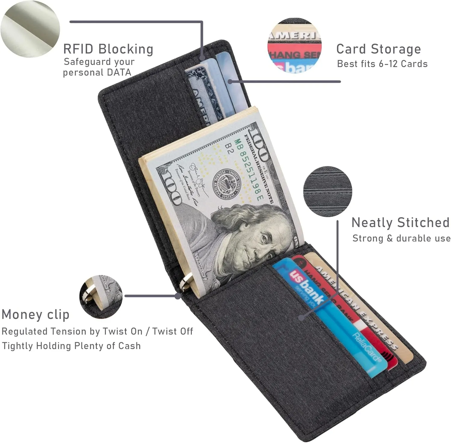 Slim Bifold Wallet for Men with Money Clip, RFID Blocking  waterproof Front Pocket Wallet