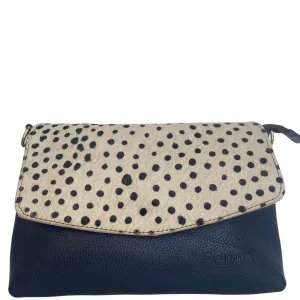 Soruka Lissandra Leather Flap Over Bag - Navy White Dot