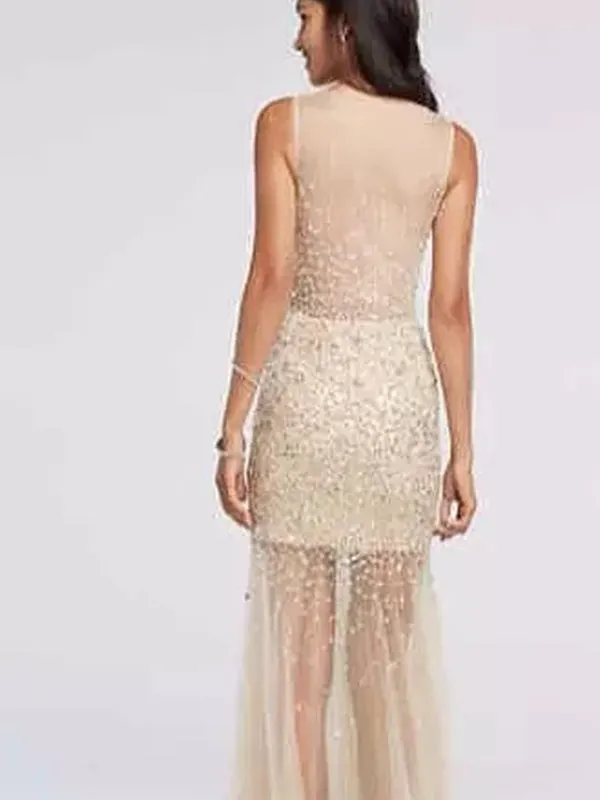 Sparkly Illusion Tulle Sleeveless Prom Dress, WGP302