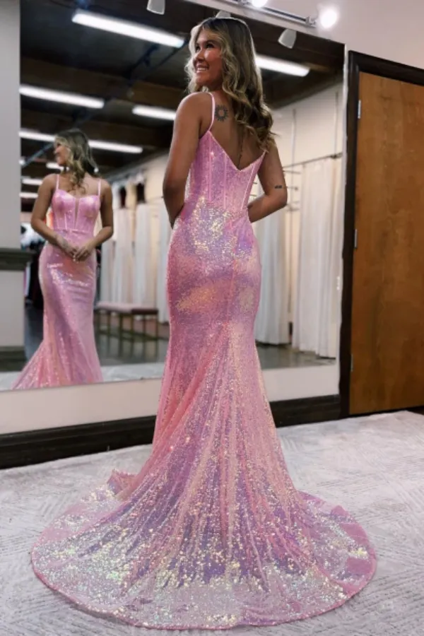 Sparkly Mermaid Sweetheart Pink Sequins Long Prom Dresses APP0808