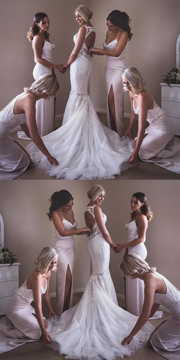 Sparkly Sequin Elastic Satin Slit Sleeveless Floor-Length Cheap Bridesmaid Dress, FC1737