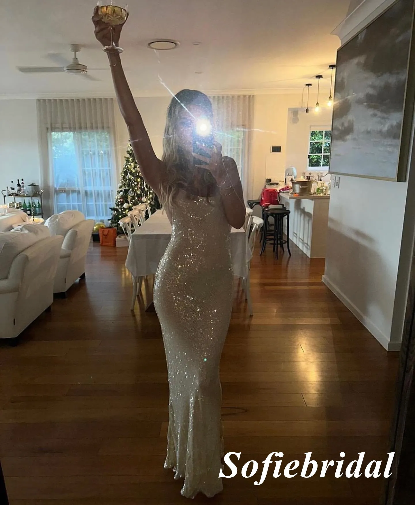 Sparkly Spaghetti Straps Sleeveless Mermaid Long Prom Dresses, PD0987