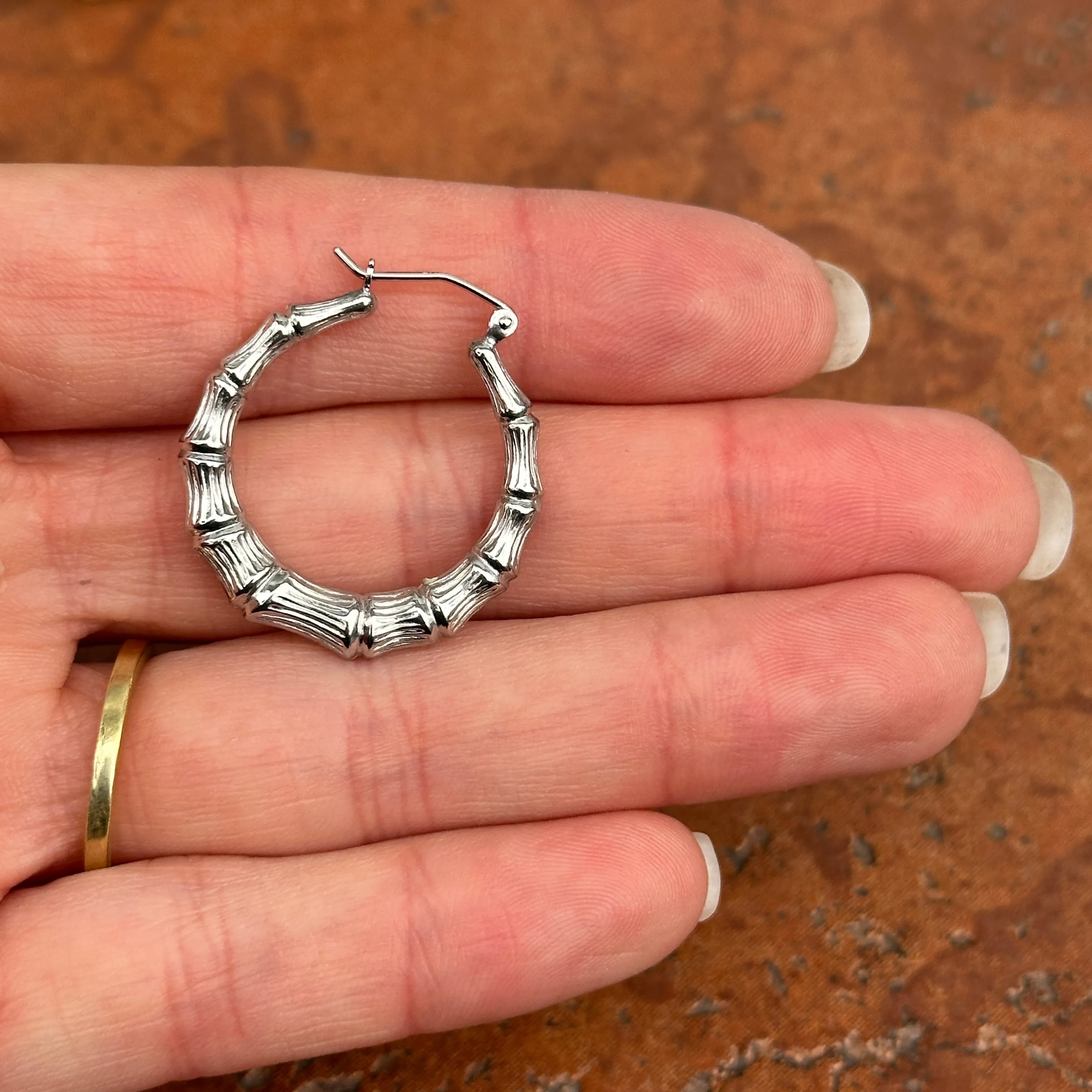 Sterling Silver Bamboo Round Hoop Earrings 27mm