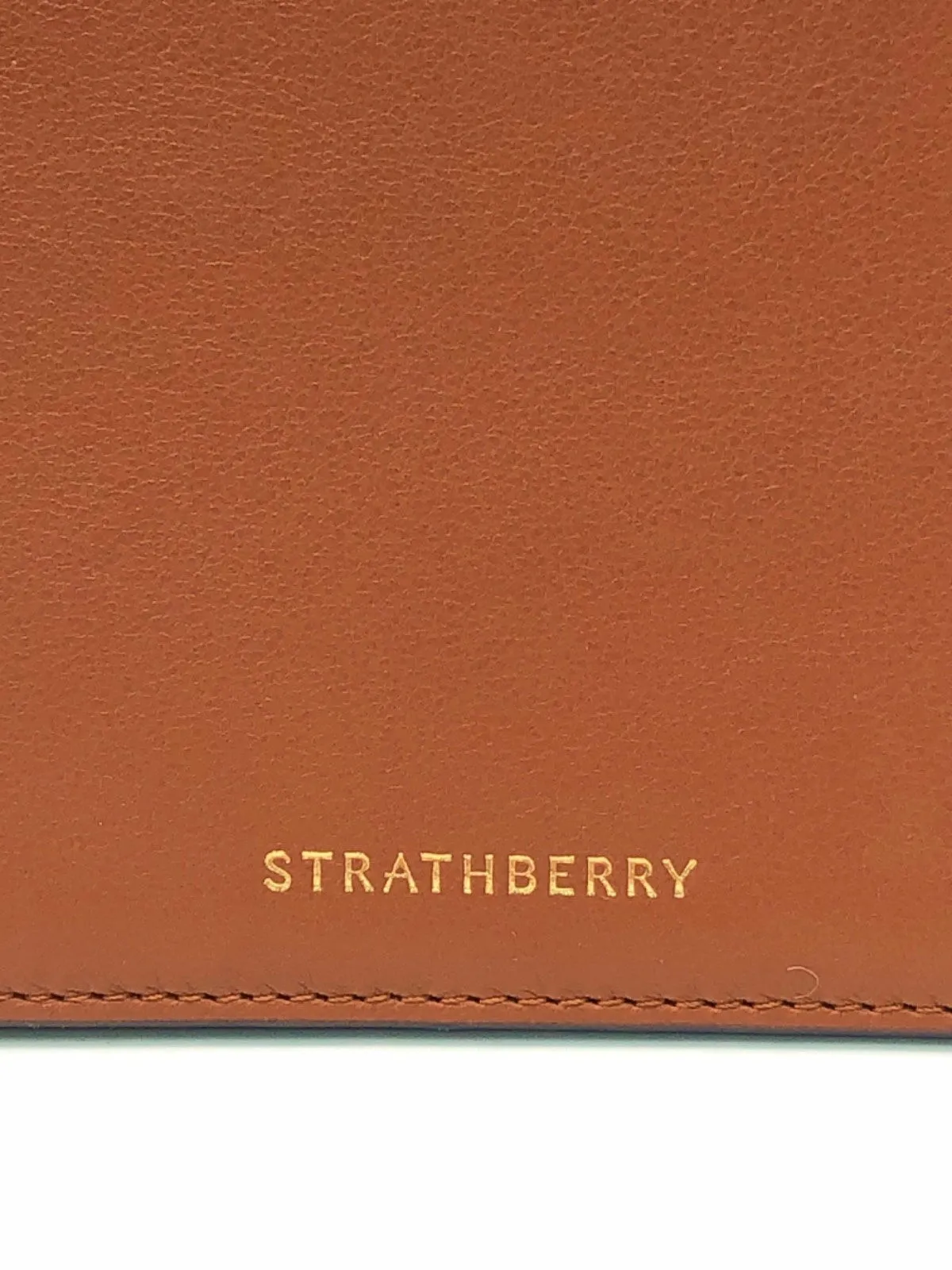 Strathberry Tan Leather Box Crescent shoulder bag with crochet strap