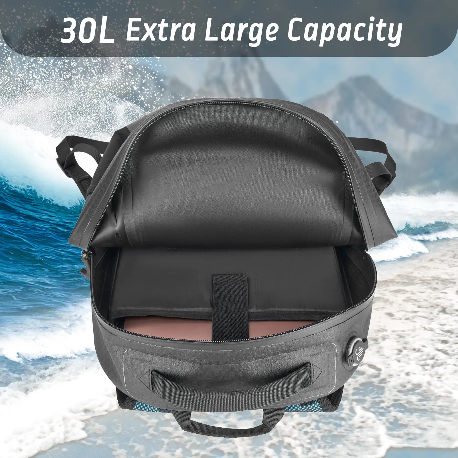 Trudave Waterproof Backpack, Floating TPU Coated Dry Bag with Airtight Zipper for Kayak, Fishing, Boating, Hiking, 30L