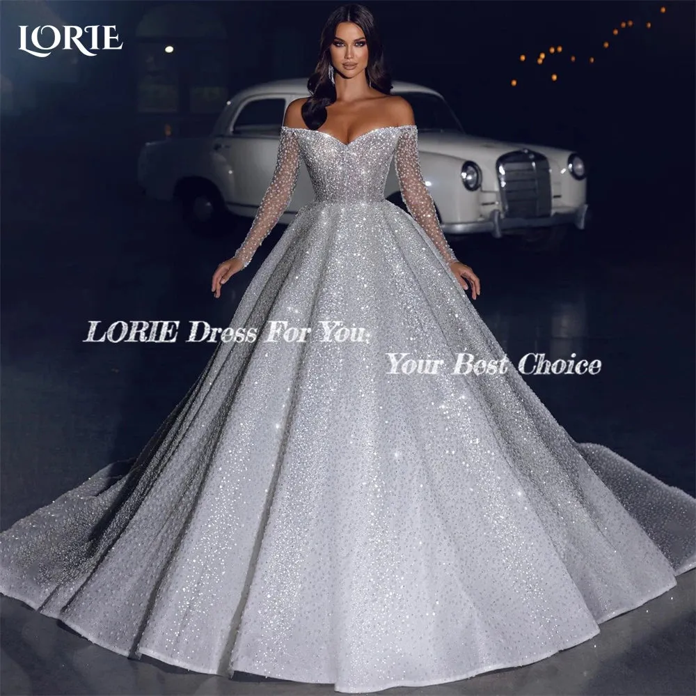 Wedding Dresses Off Shoulder Sparkly Long Sleeves