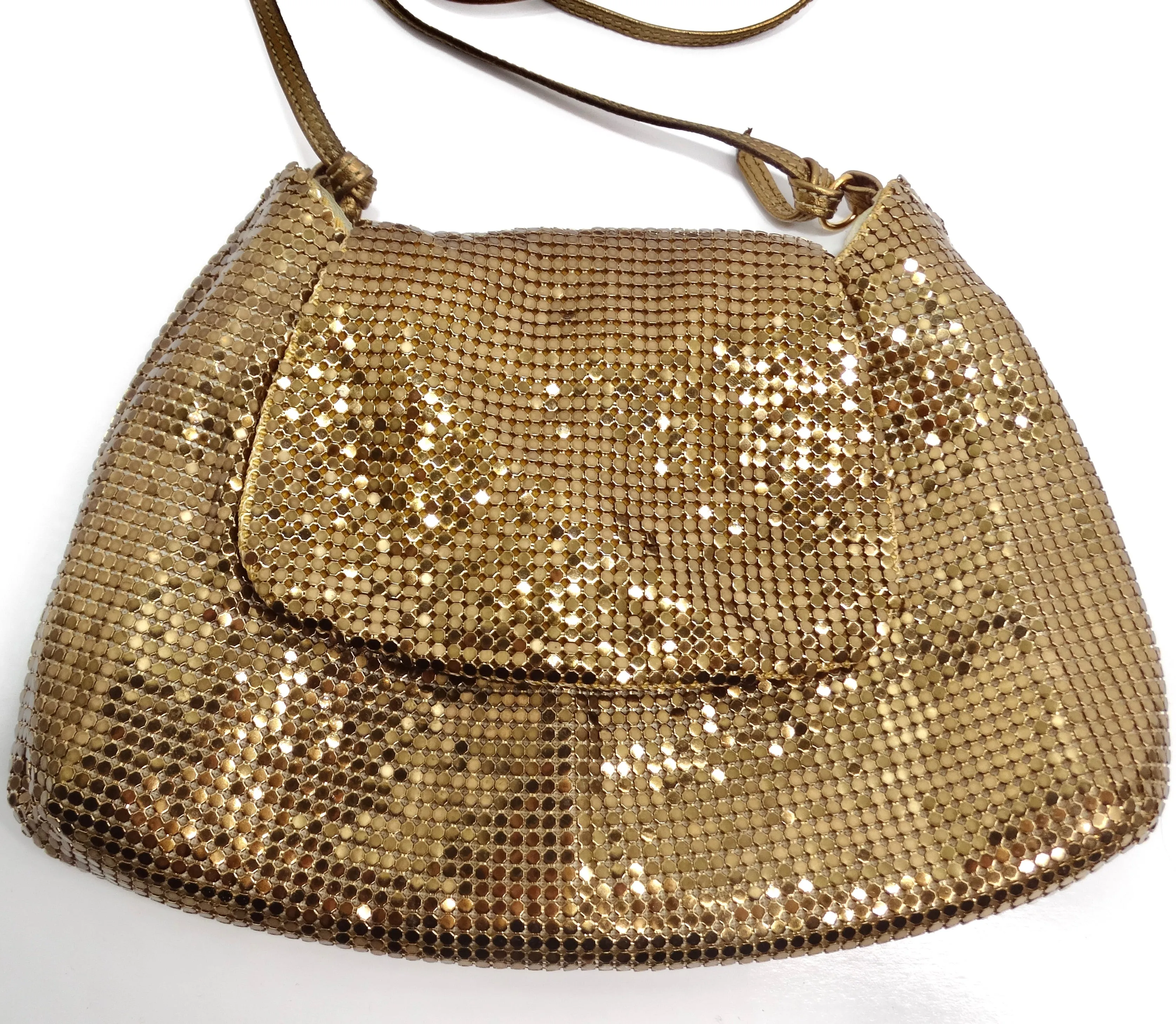 Whiting & Davis Gold Tone Chain Mail Crossbody Bag