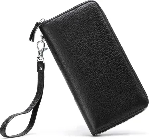 Womens RFID Blocking Genuine Leather Clutch, Wristlet Wallet for Travel
