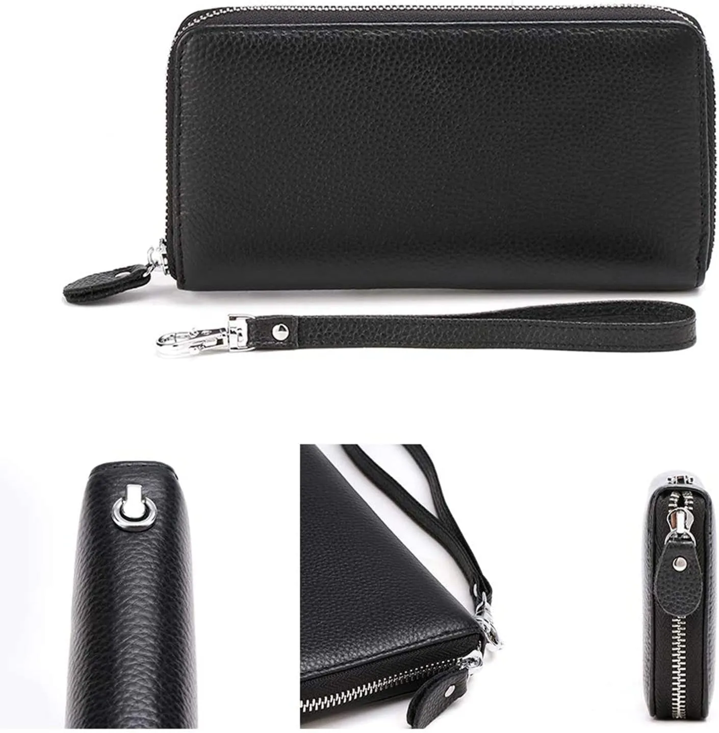 Womens RFID Blocking Genuine Leather Clutch, Wristlet Wallet for Travel
