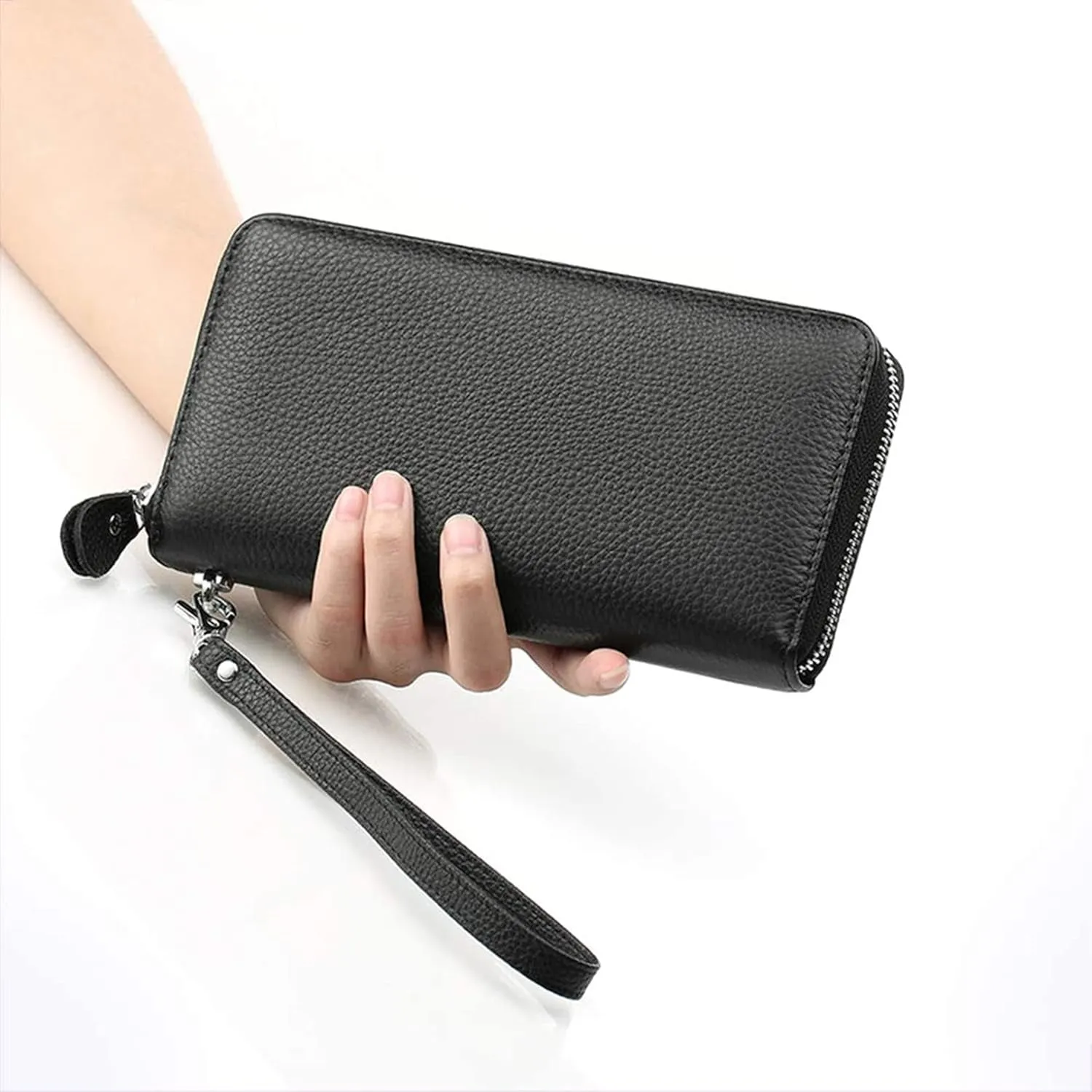 Womens RFID Blocking Genuine Leather Clutch, Wristlet Wallet for Travel