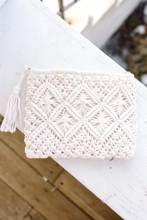 Woven Bohemian Tassel Crochet Clutch - Ivory